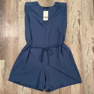 NWT Zara Blue Romper with tie Size L READ DESCRIPTION